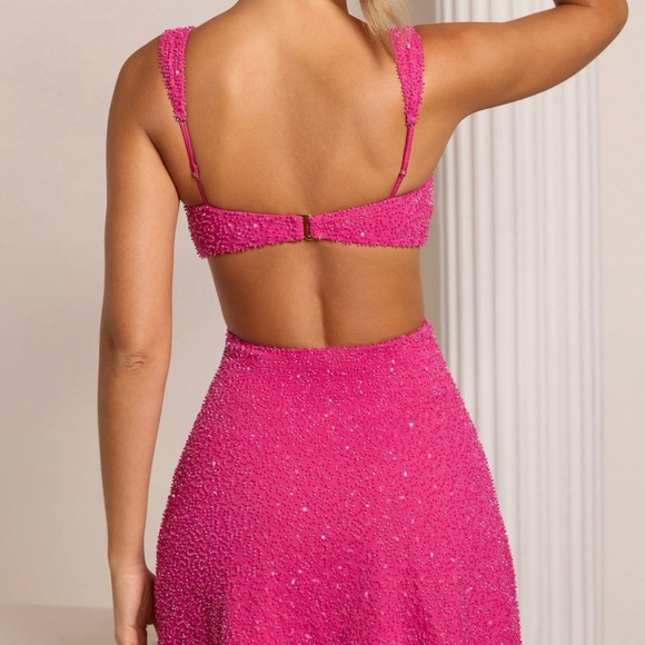 NWT EMILION Embellished Cut Out Mini Dress in Fuschia- OH POLLY SIZE 4. - Picture 2 of 5